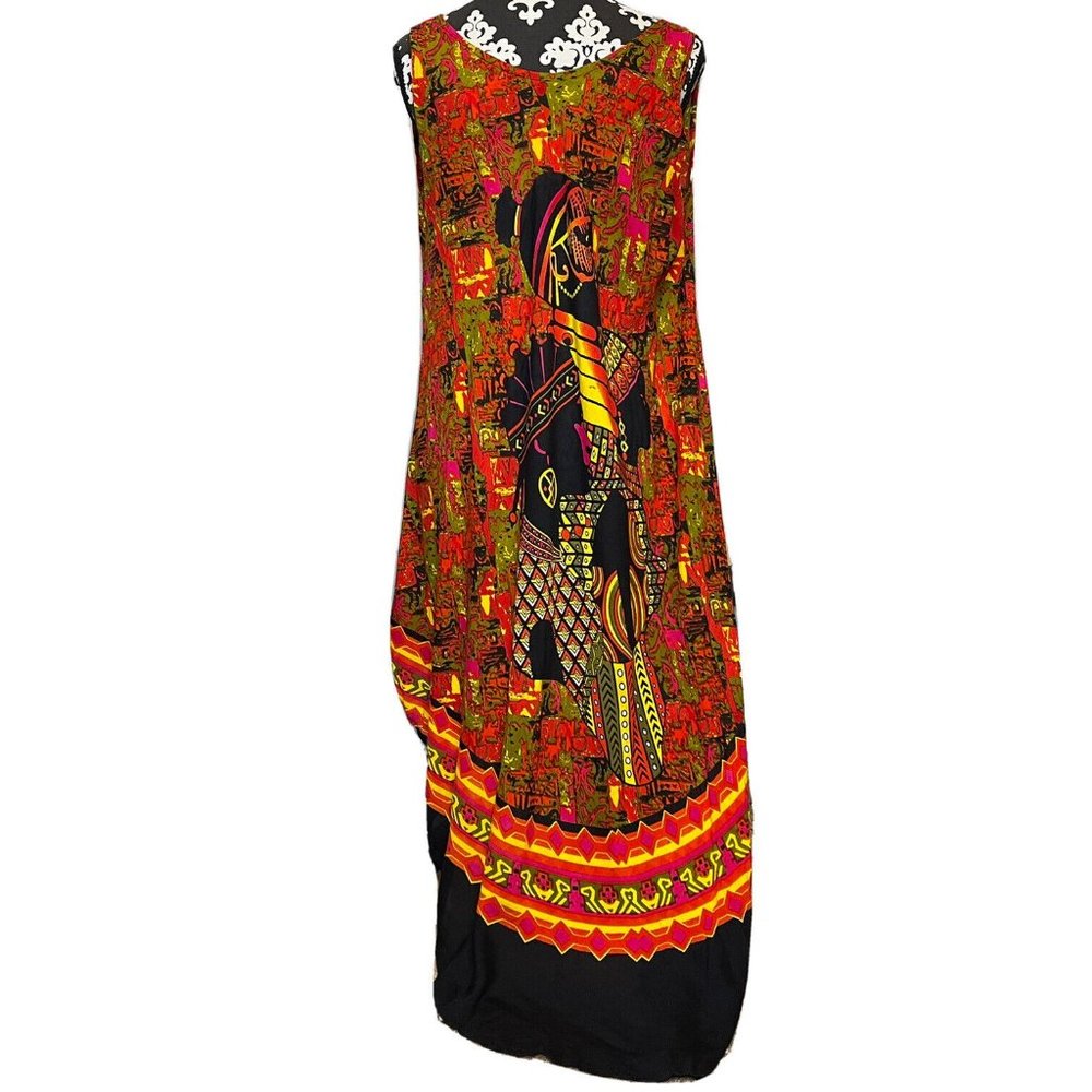 nf dress free size colorful tribal african woman sleeveless kaftan cover up - Picture 2 of 4